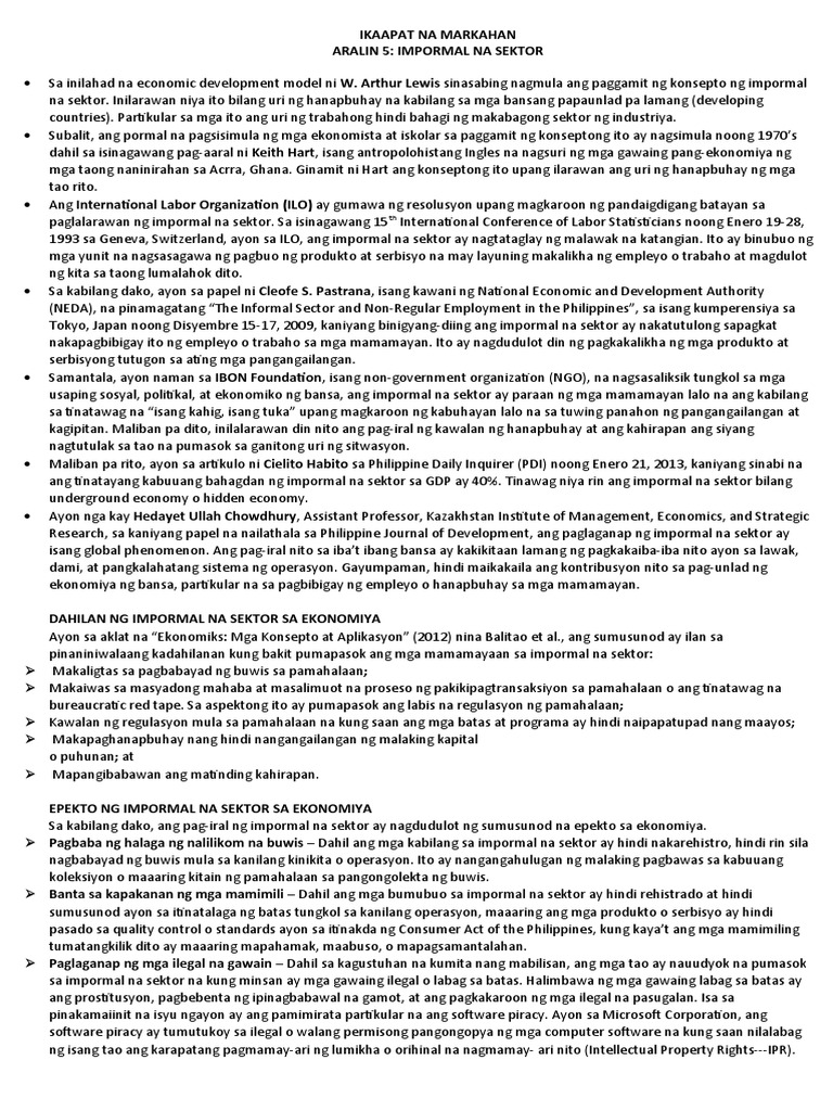 ACTIVITY SHEET Impormal Na Sektor | PDF