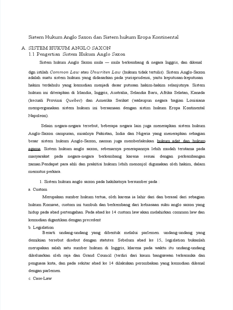 PDF Sistem Hukum Anglo Saxon Dan Sistem Hukum Eropa Kontinental | PDF