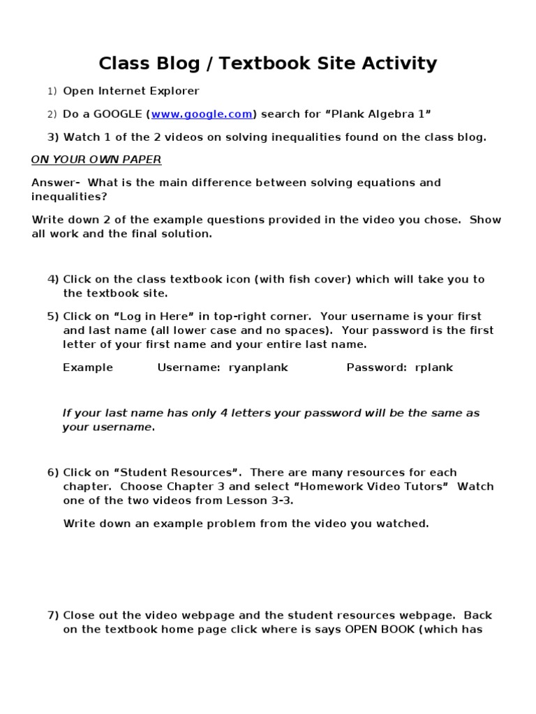 Class Blog Activity Sheet | PDF | Textbook | Password