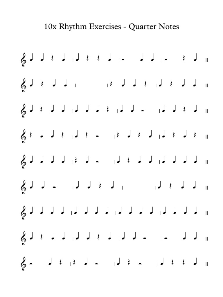10x Rhythm Exercises Quarter Notes PDF