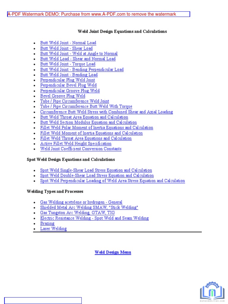 Weld Joint Design Equations and Calculations | PDF | Technology ...