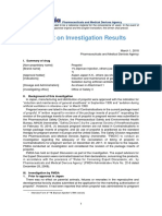 Report On Investigation Results: I. Summary of Drug