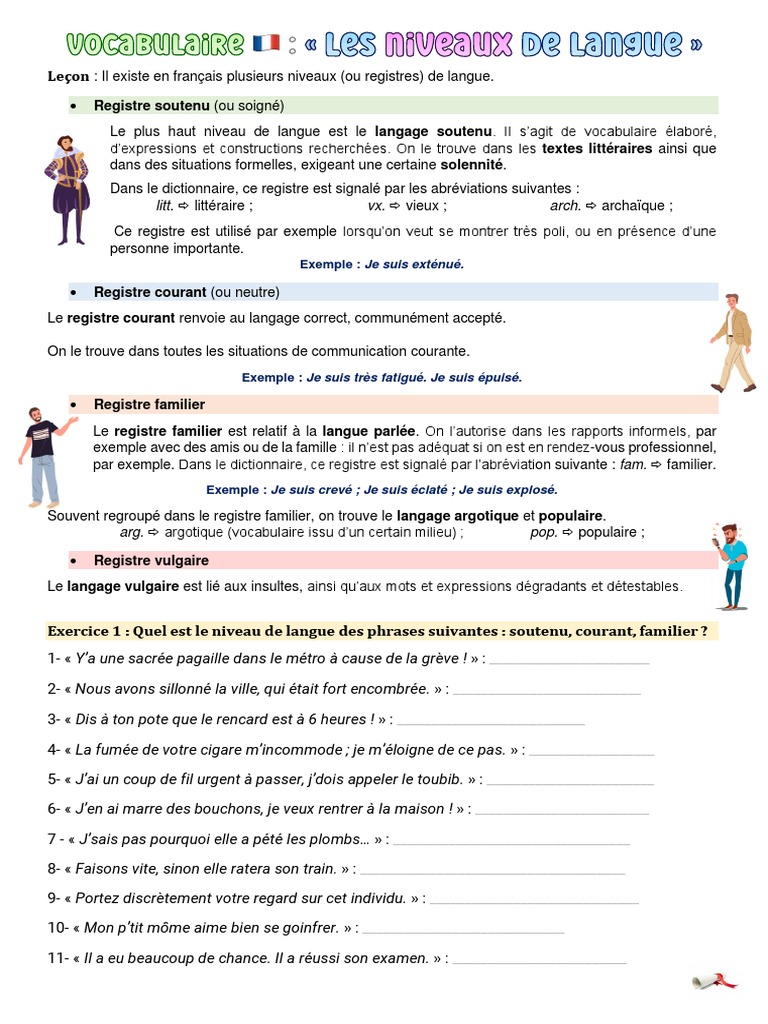 Exercices A Imprimer Les Niveaux de Langue v. 2 | PDF | Sciences ...