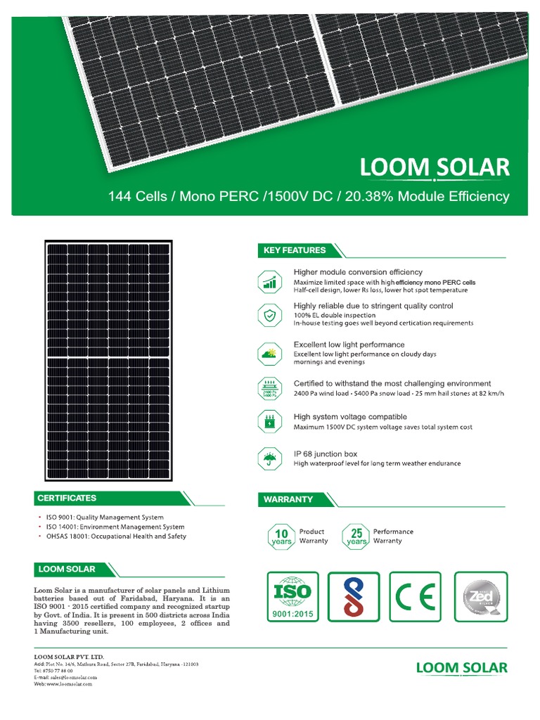 Loom Solar 440W Panel Specifications | PDF | Solar Panel | Physical ...