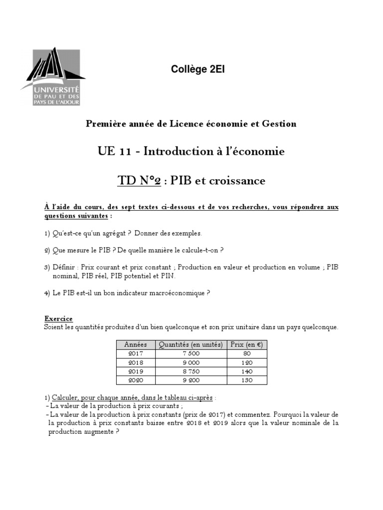 Calcul du PIB : Prix courant vs constant | PDF | Produit intérieur brut ...
