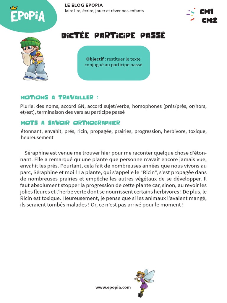 Participe Passé Cm2 Dictée Participe Passé - CM1-CM2 | PDF