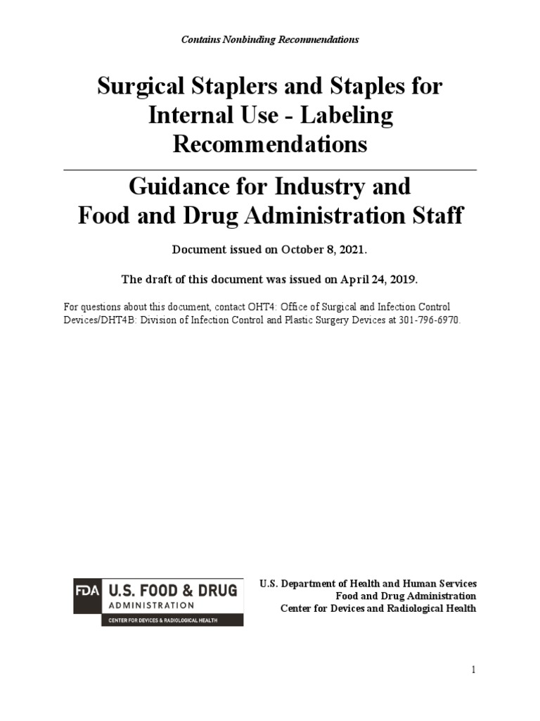 Surgical Staplers and Staples Labeling Guidance PDF Food And Drug