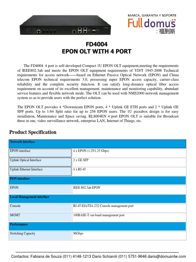FD EPON OLT 4 PORT FD4004 - Datasheet | PDF | Internet Protocols | Port ...