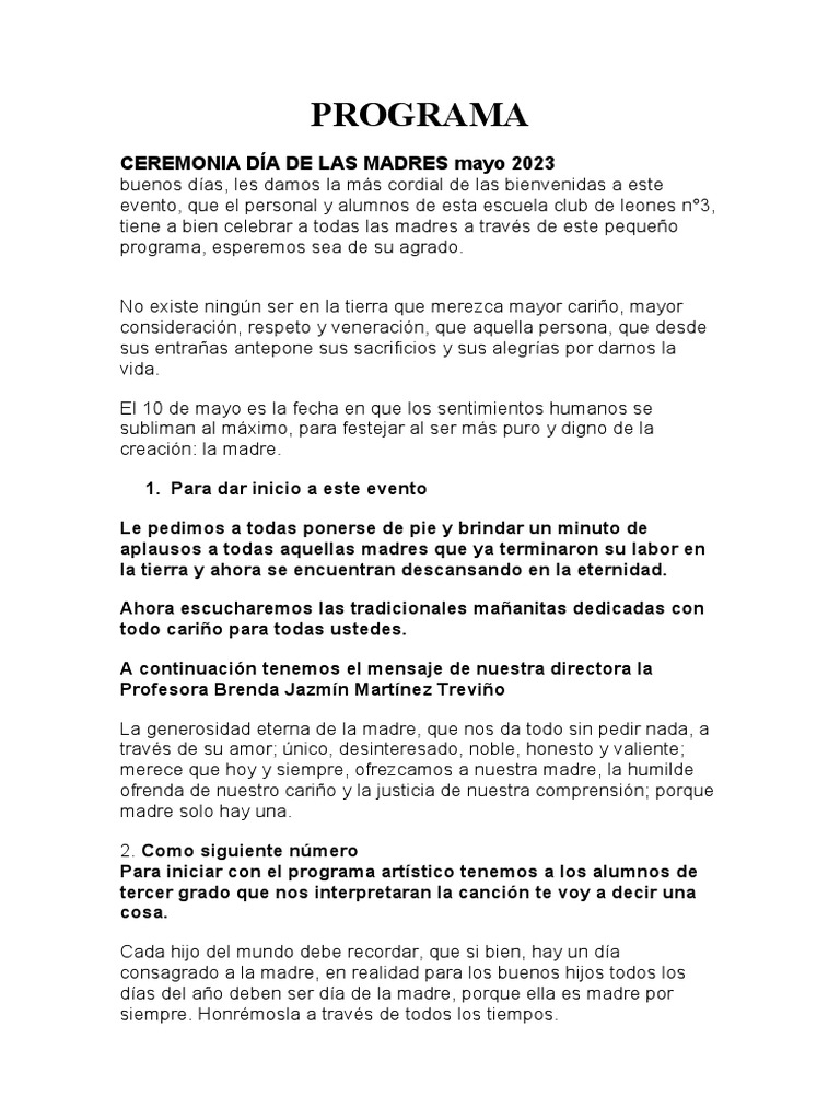 PROGRAMA Del Dia de Las Madres | PDF