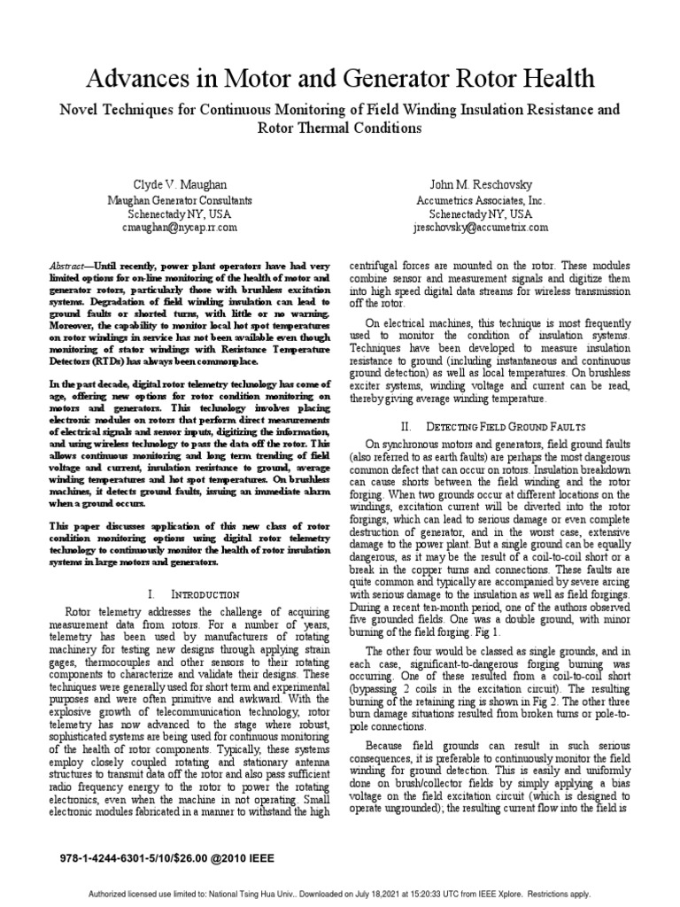 Advances in Motor and Generator Rotor Health PDF Electric Motor