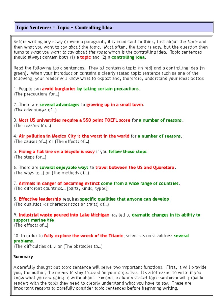 Topic Sentences