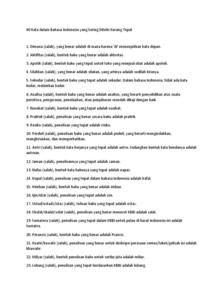 Kata Tidak Baku Dan Baku | PDF