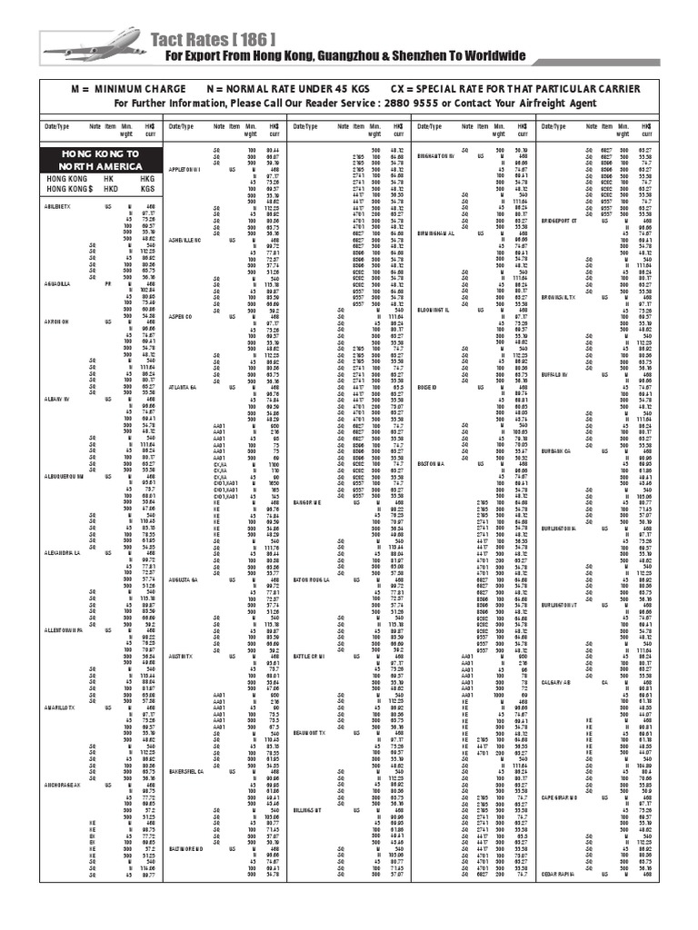 TACT Rates for Air Cargo from HK | PDF