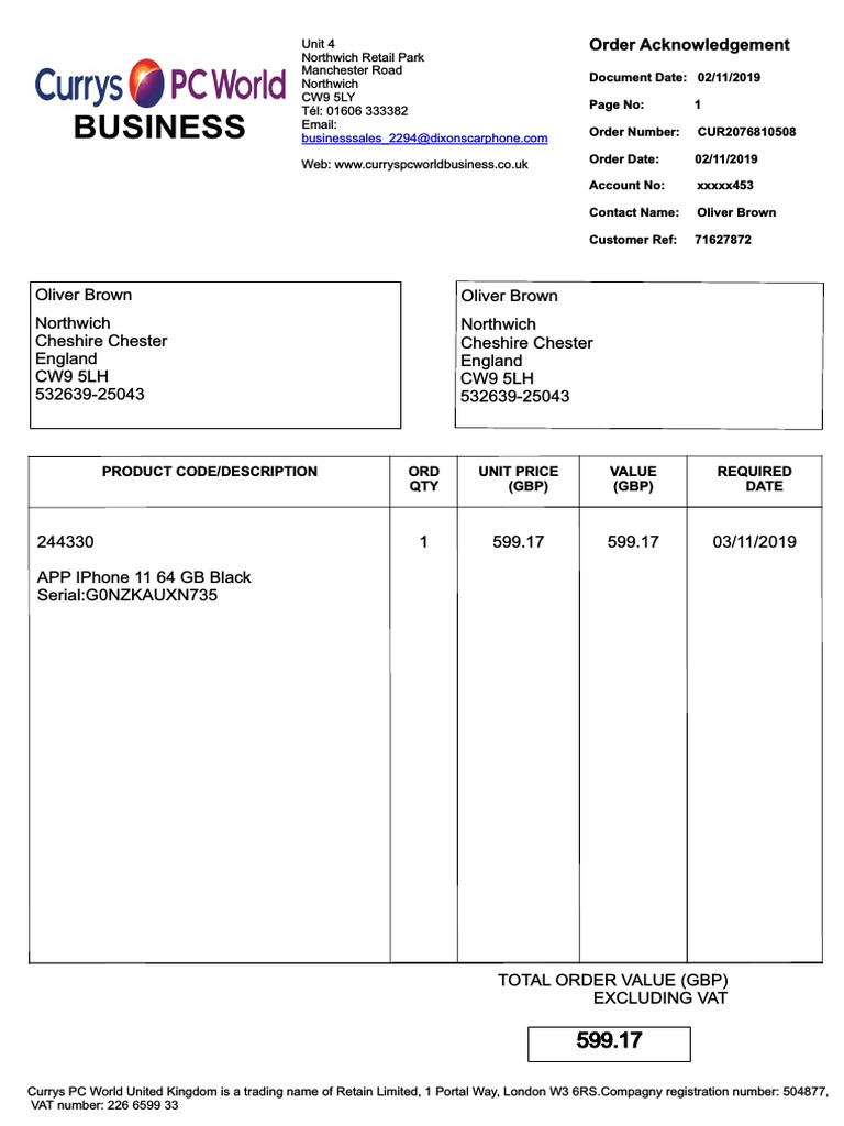 Currys Invoice New | PDF
