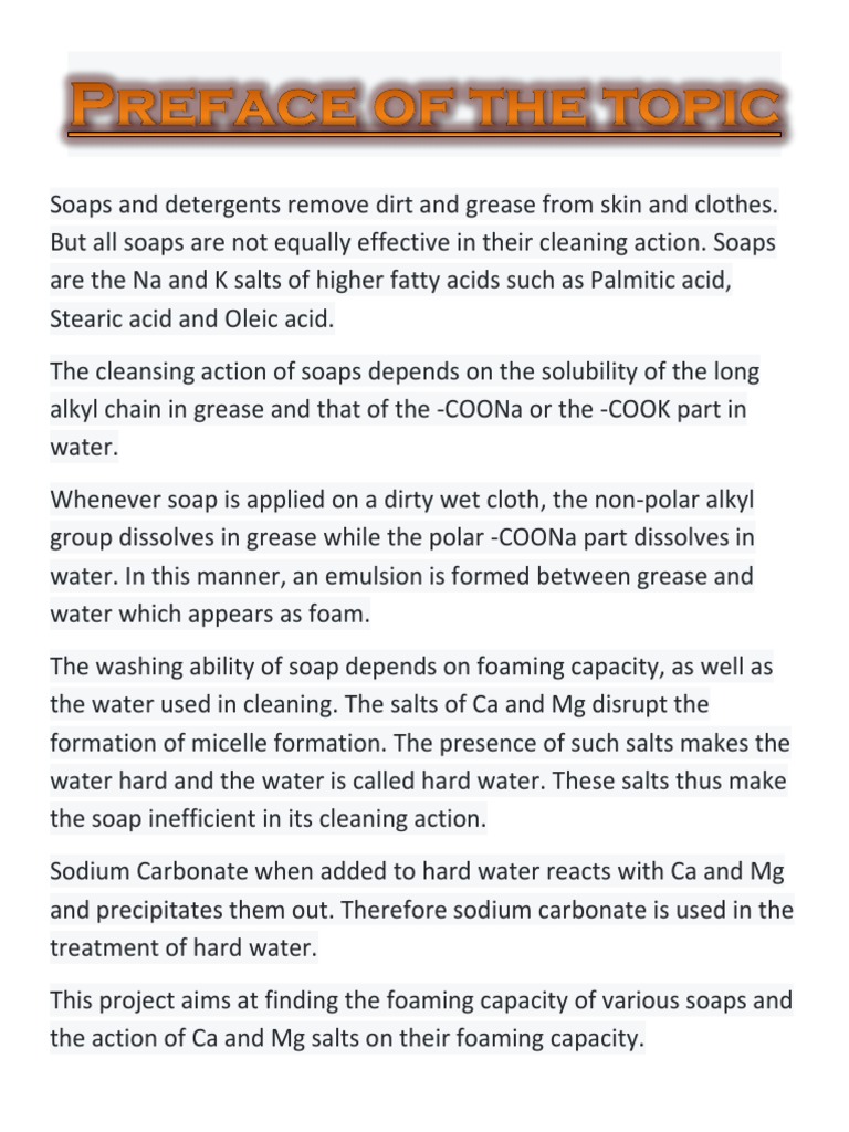 Chemistry Project PDF Soap Detergent