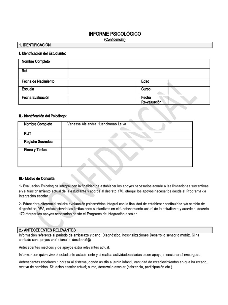 Informe Psicológico Integral Escolar | PDF | Evaluación | Cociente de ...