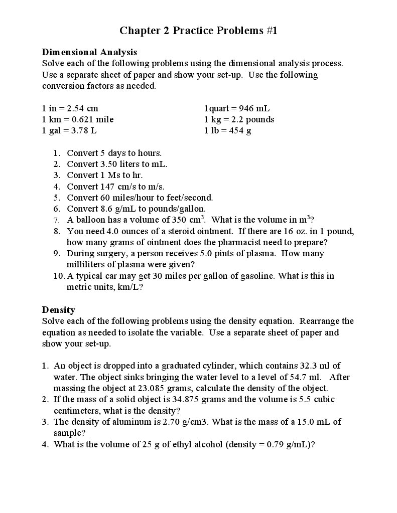 Dimensional Analysis & Density Practice Problems | PDF