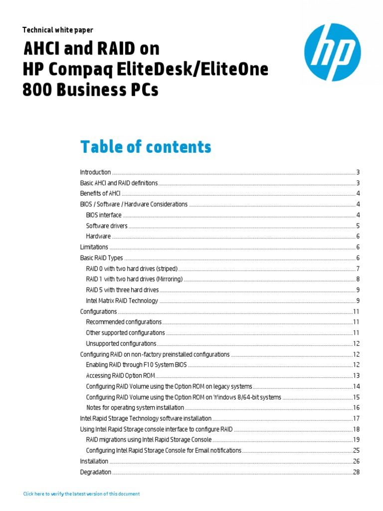 AHCI and RAID HP EliteDesk PDF Hard Disk Drive Bios