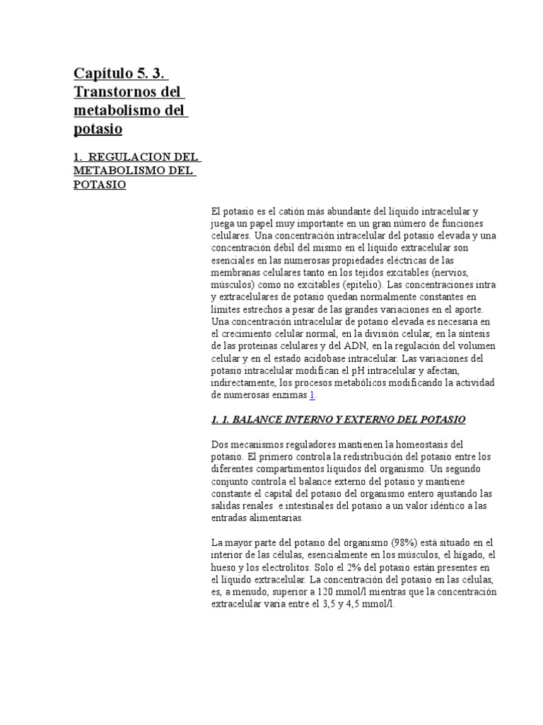 1 Metabolismo Del Potasio | PDF | Potasio | Dieta y nutrición