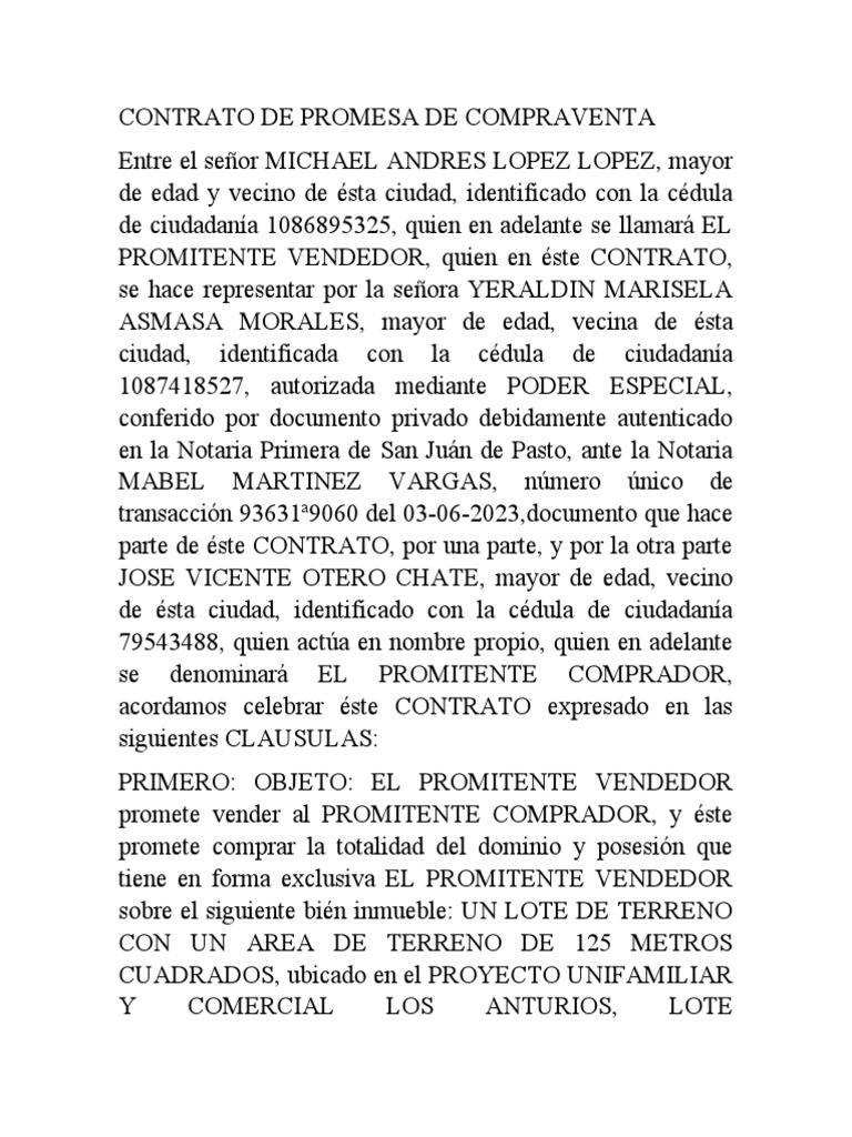 Contrato de Promesa de Compraventa Anturios | PDF | Ley común | Justicia