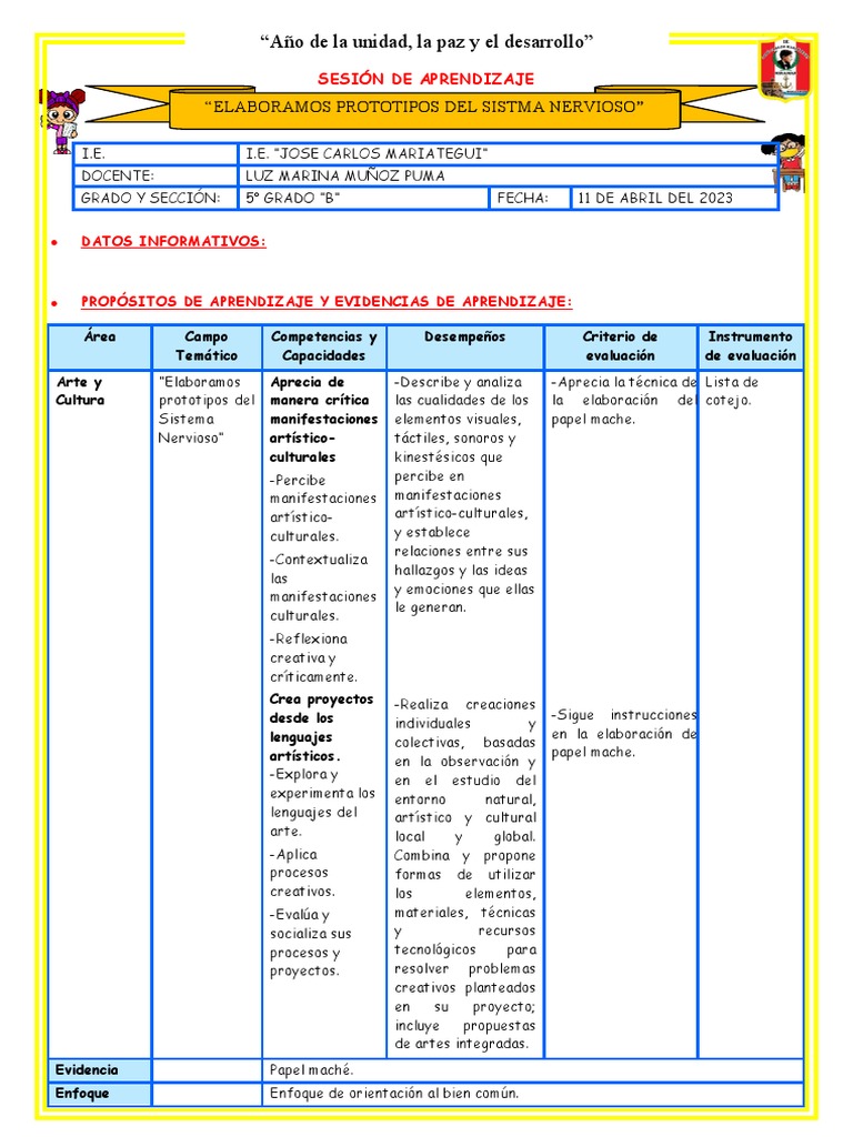 Sesion de Aprendizaje Arte y Cultura 11 de Abril | PDF | Aprendizaje ...