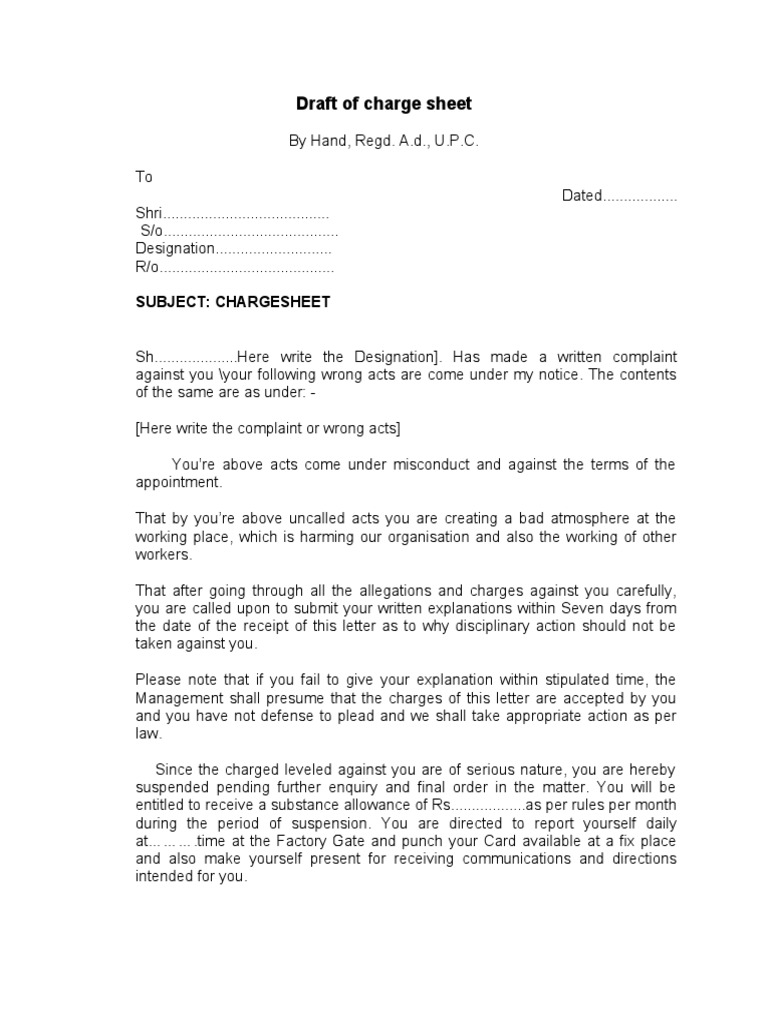 Draft of Charge Sheet | PDF