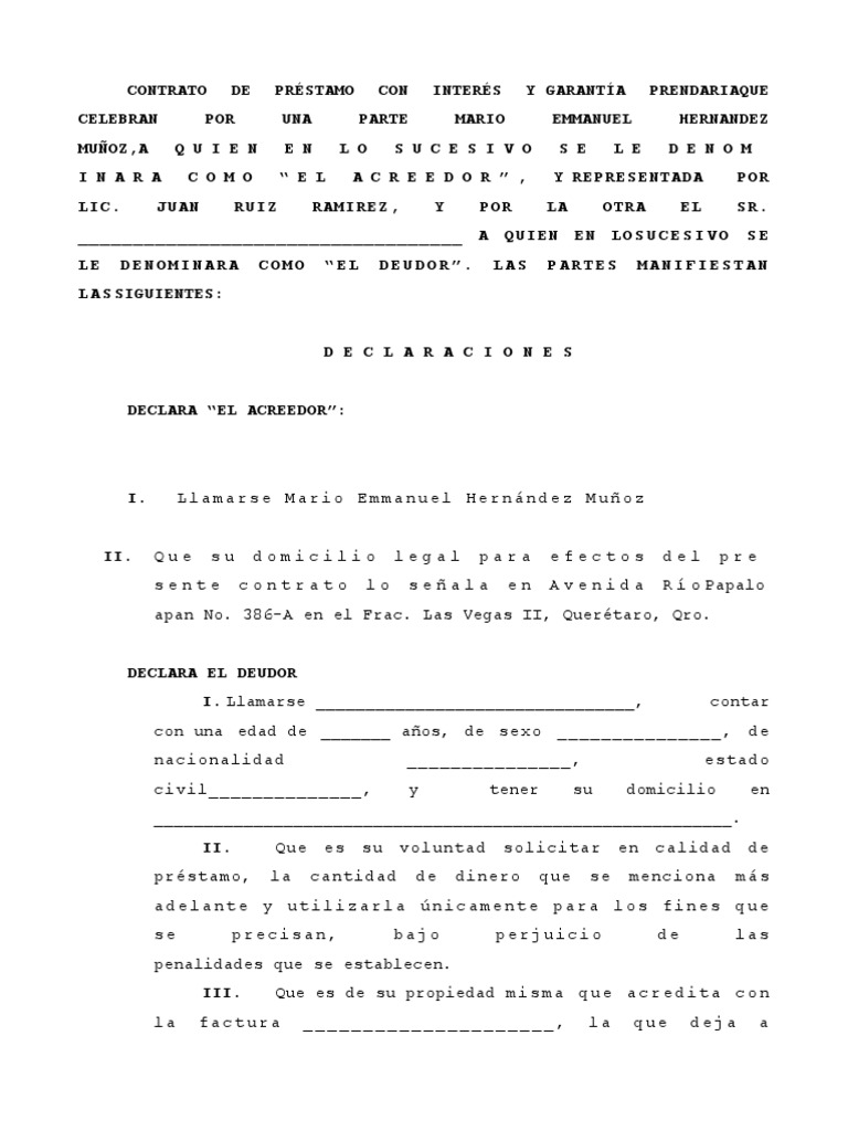 Contrato Con Garantia Prendaria | PDF | Pagos | Derecho empresarial