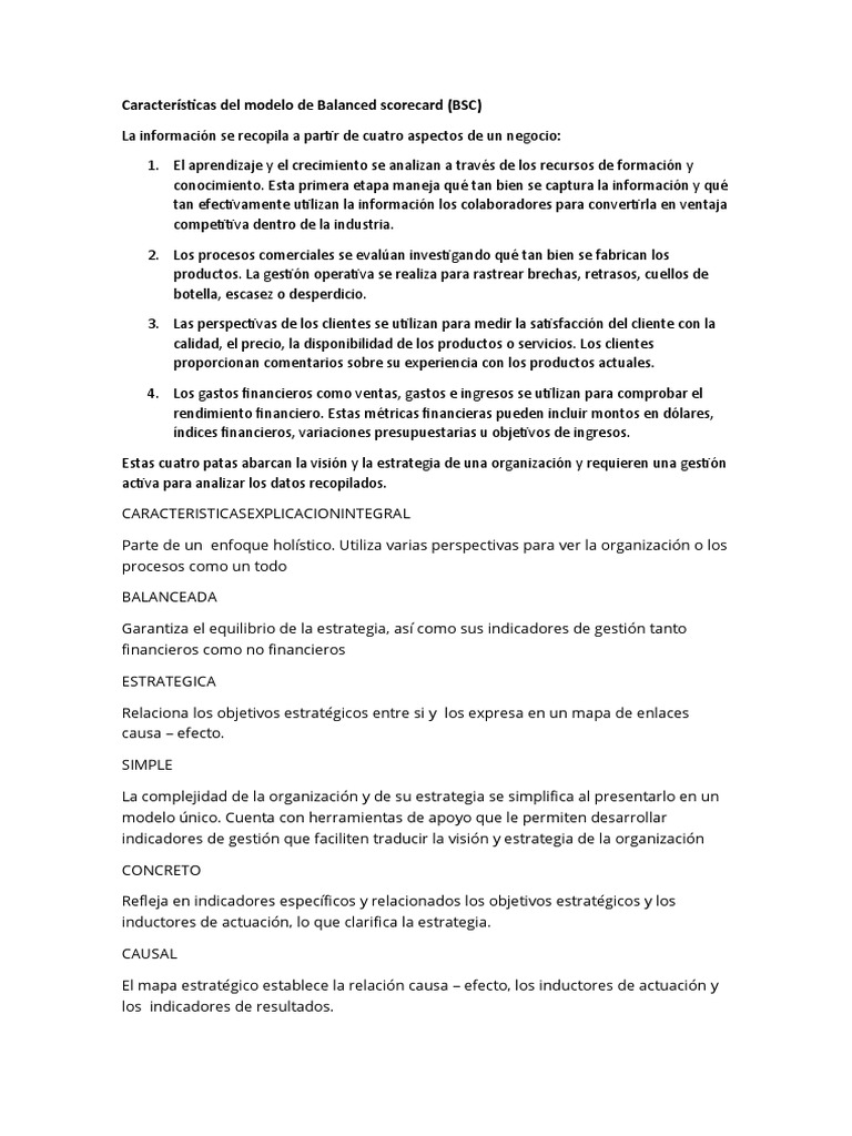 Características del Balanced Scorecard | PDF | Economias | Business