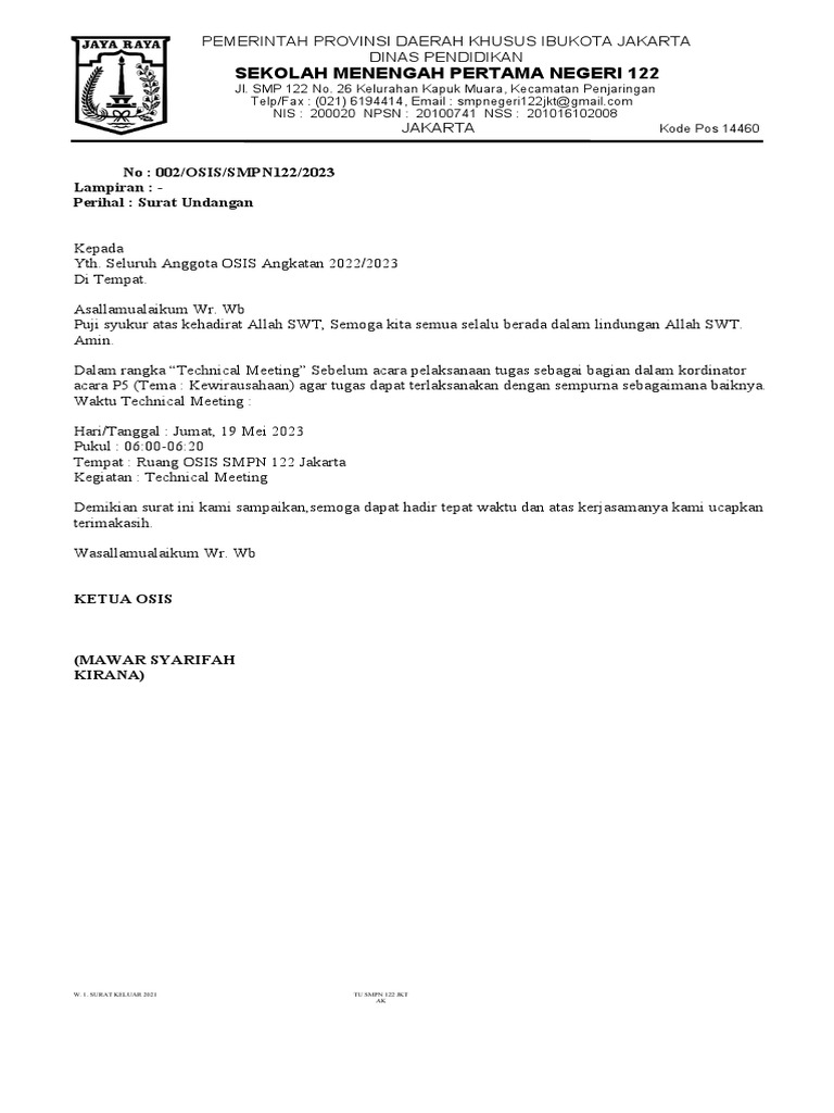 Surat Undangan Osis 122 | PDF