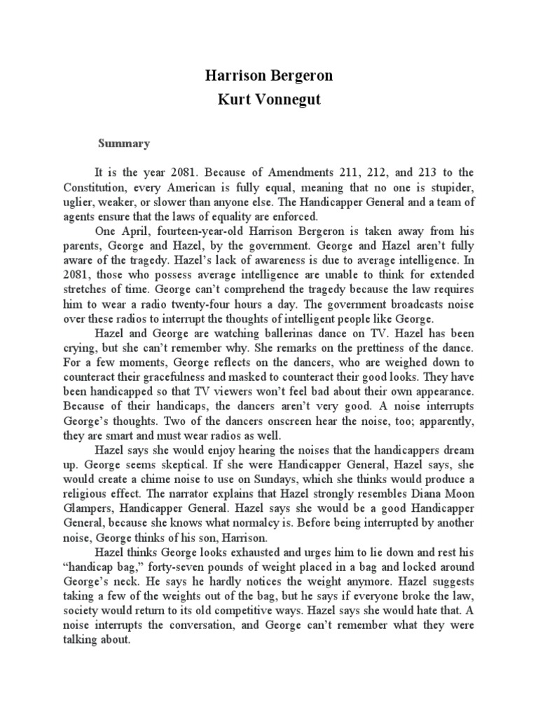 Harrison Bergeron Kurt Vonnegut PDF