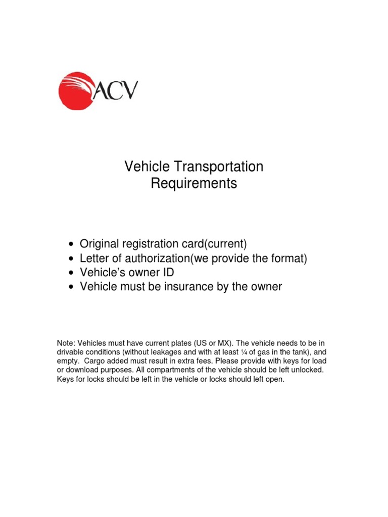 Vehicle Transportation Requirements PDF