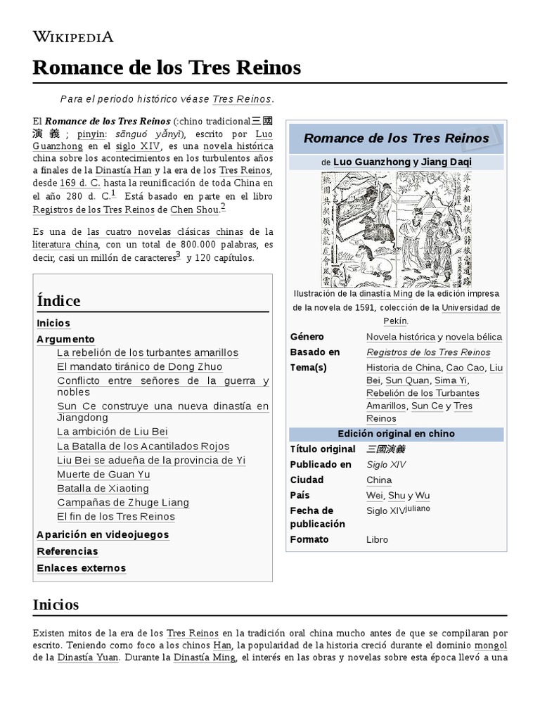 Romance de Los Tres Reinos PDF Romance de los Tres Reinos Tres reinos