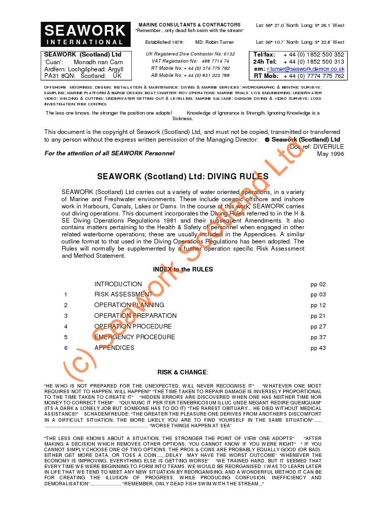 Dive Rules PDF Underwater Diving Risk