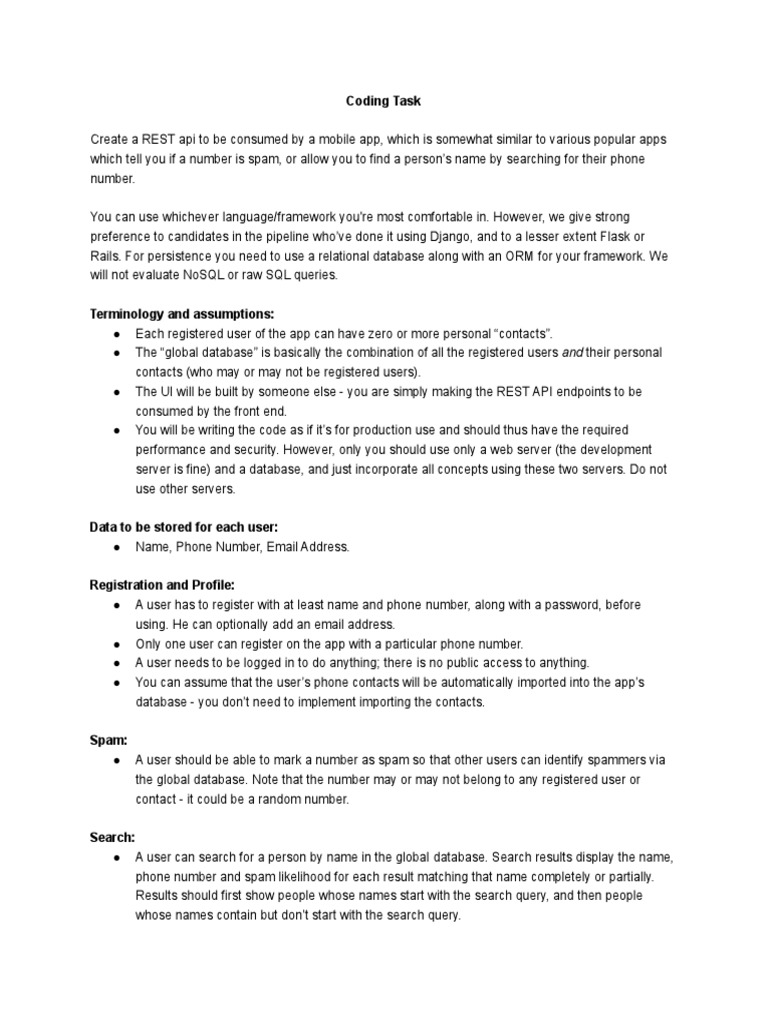 Coding Task | PDF | Databases | Spamming