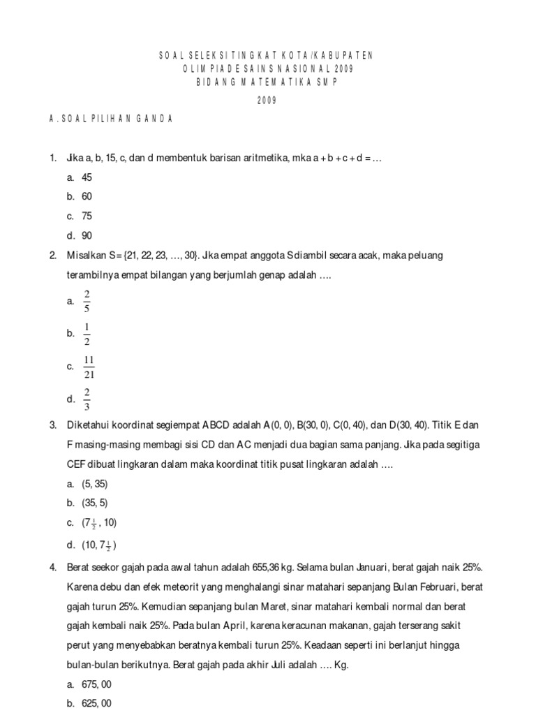 Soal Latihan Olimpiade Smp