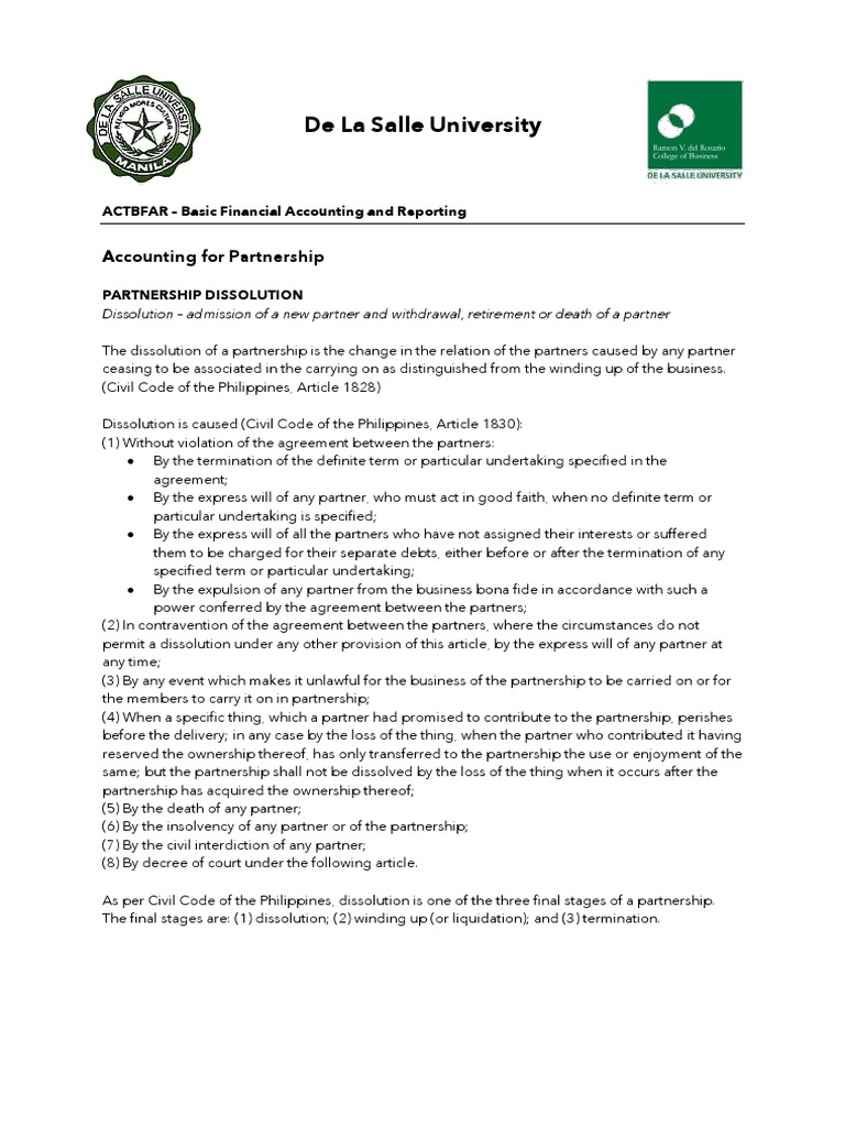 4 - Lecture Notes - Partnership Dissolution | PDF | Partnership ...