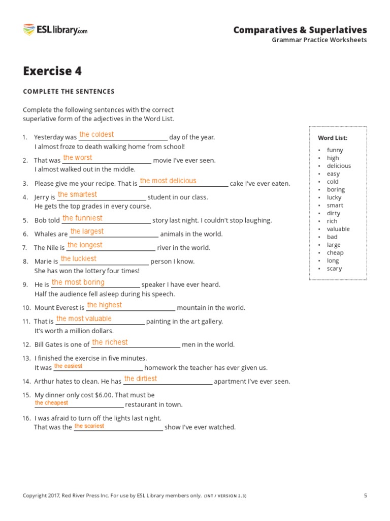 Superlative practice pdf