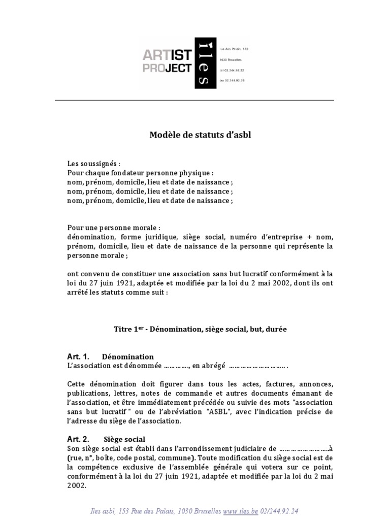 Modèle de statuts d'une ASBL | PDF | Droit statutaire | Conseil d ...