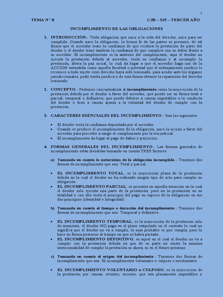 Tema 8. - Incumplimiento de Las Obligaciones | PDF | Pagos | Justicia