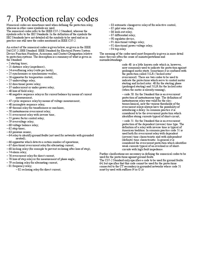 Protection Relay Codes PDF Relay Transformer
