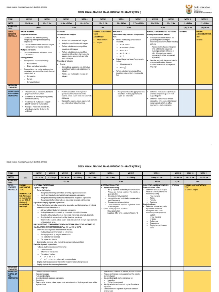 Grade 9 Atp 202324 Mathematics With Dates PDF Triangle