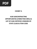 Exhibit A Hub Subcontracting Opportunities (Form PWD 0991) & List of Hub Certified Vendors by State Class & Item Code