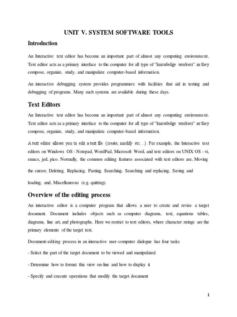 UNIT v Systemsoftware Tools PDF Computer Program Programming