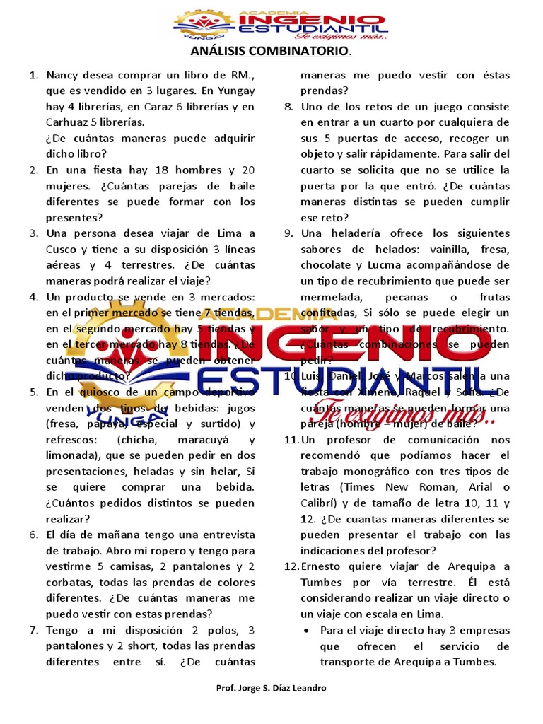 Análisis Combinatorio: Ejercicios Prácticos | PDF | Artes del Lenguaje ...