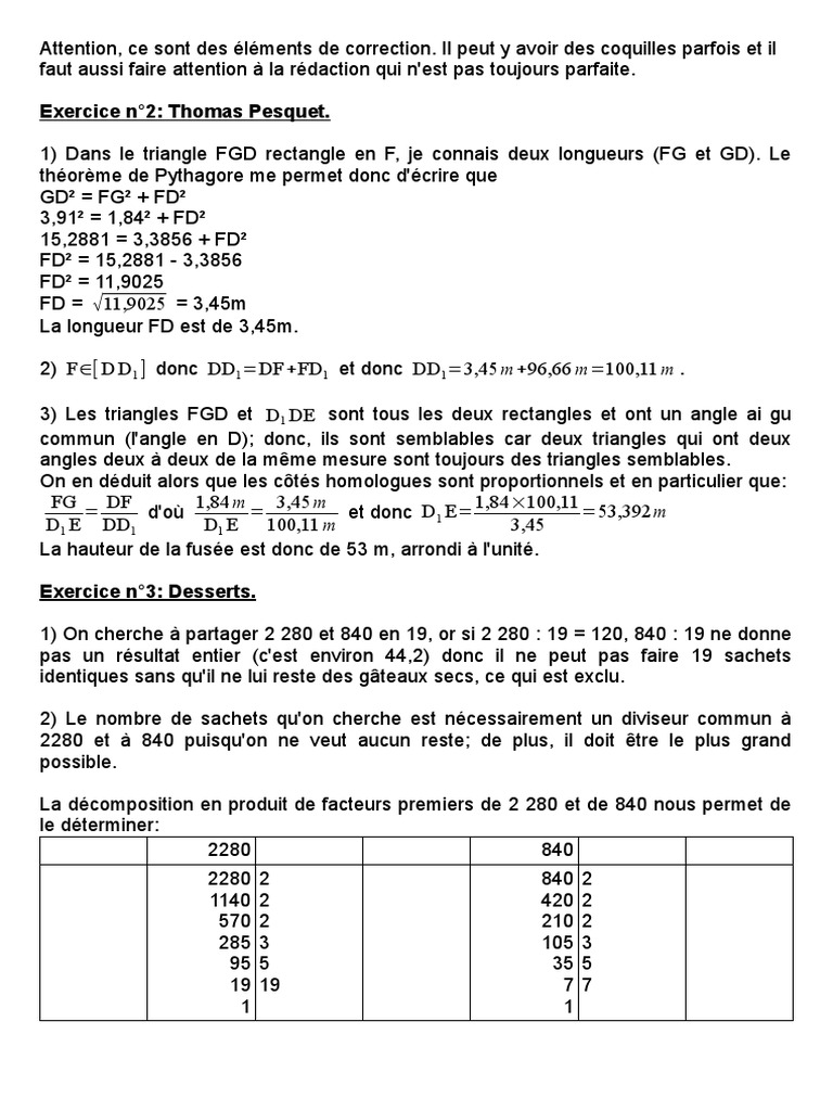 Exercices de Mathématiques Corrigés | PDF | Triangle | Géométrie
