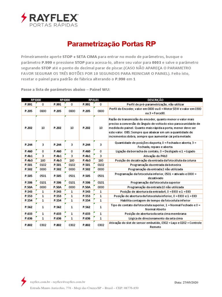 Manual de Parametrização Porta Rayflex | PDF