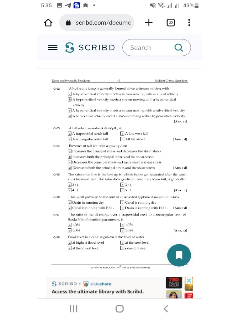 Hydraulic Structures MCQs PDF