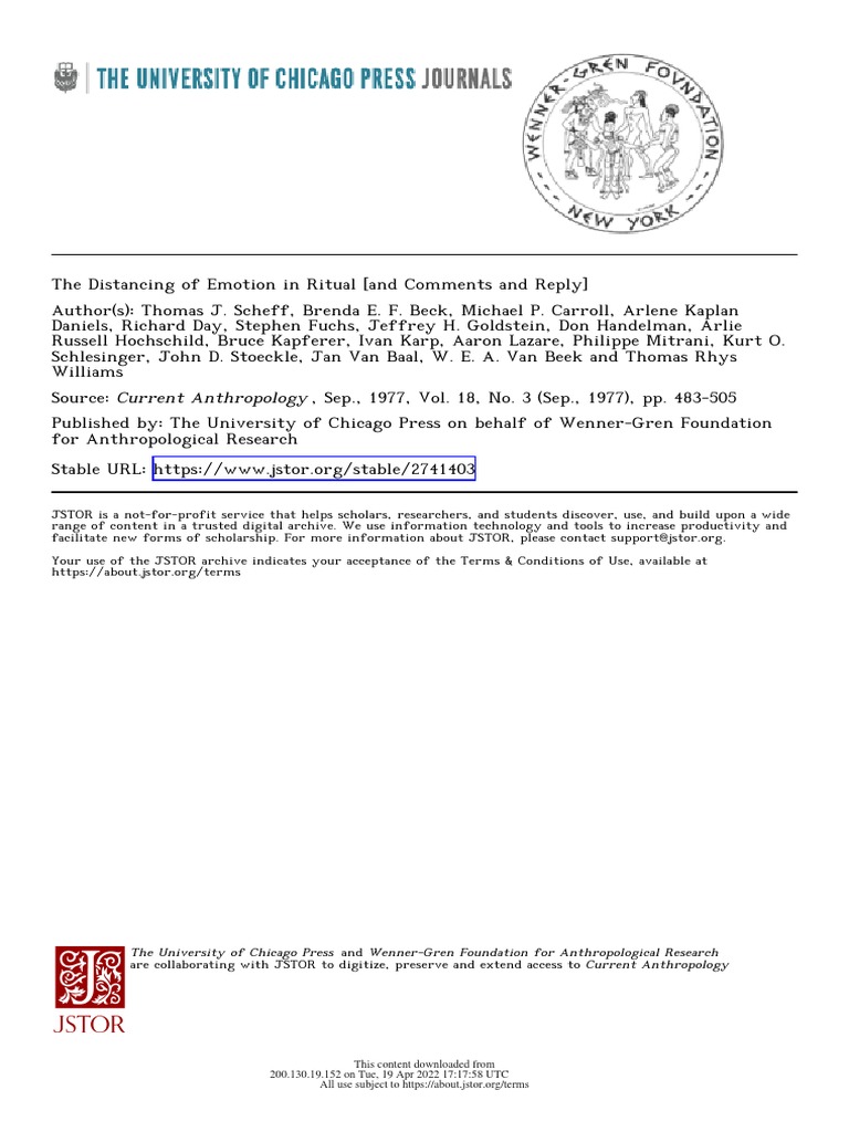 SCHEFF, Thomas. The Distancing of Emotion in Ritual | PDF | Sigmund ...