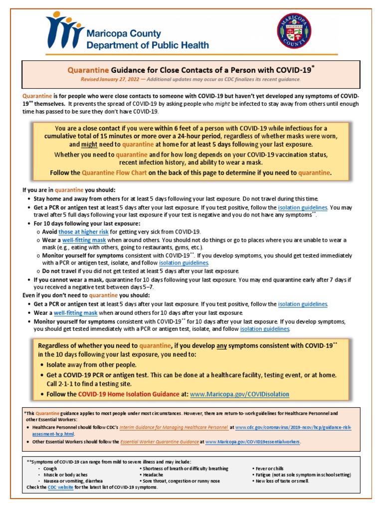 Quarantine Guidance English 012722 PDF Immunology Microbiology