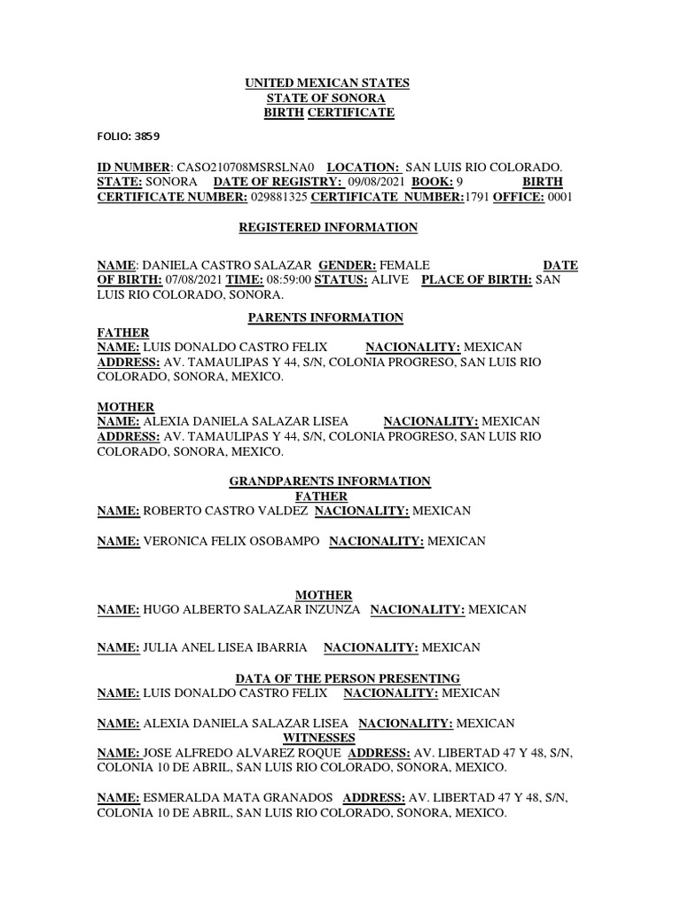 Birth Certificate Daniela PDF